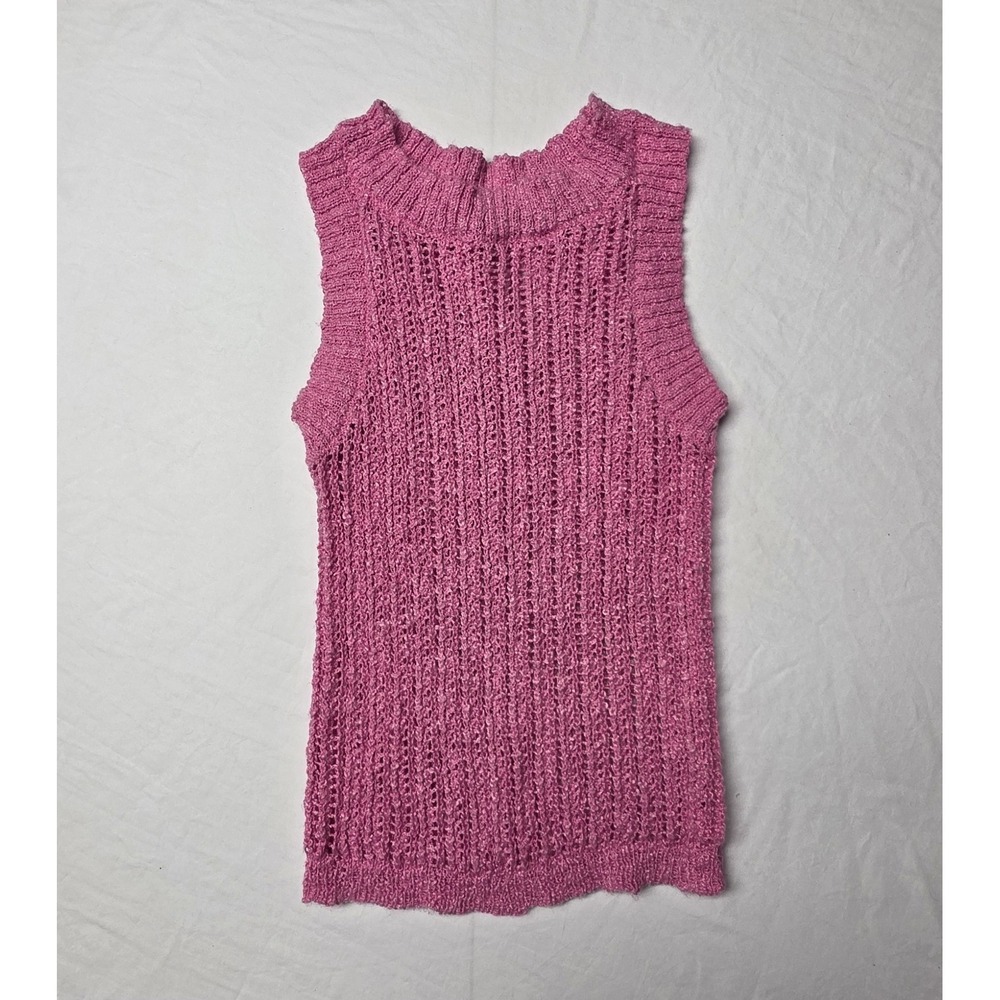 Women's Blu Pepper Pink Open Knit‎ Sleeveless Crochet Vest Size Small